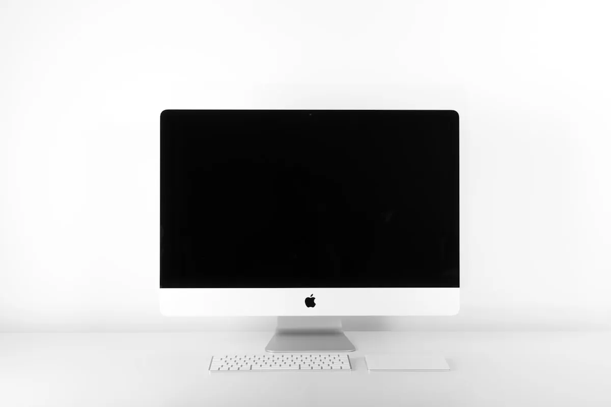 Modern monitor setup on clean desk for remote work