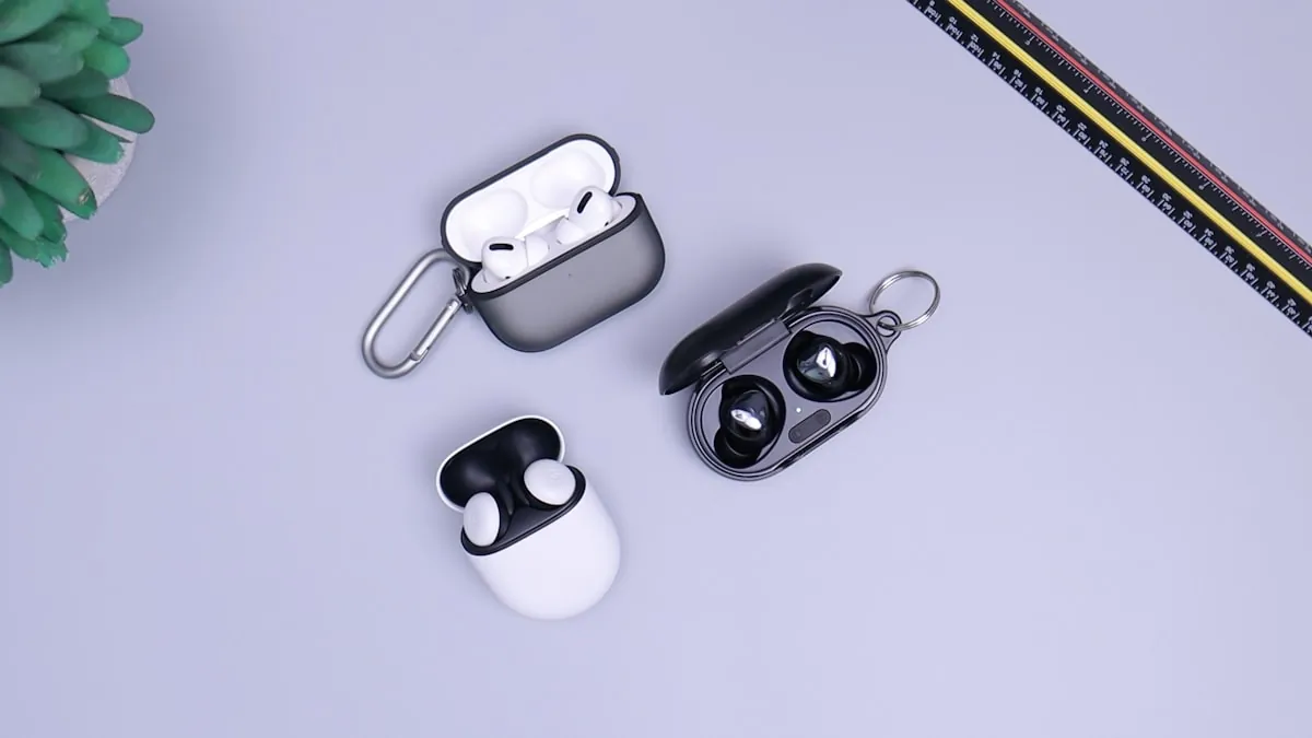 Wireless earbuds in charging case for remote work