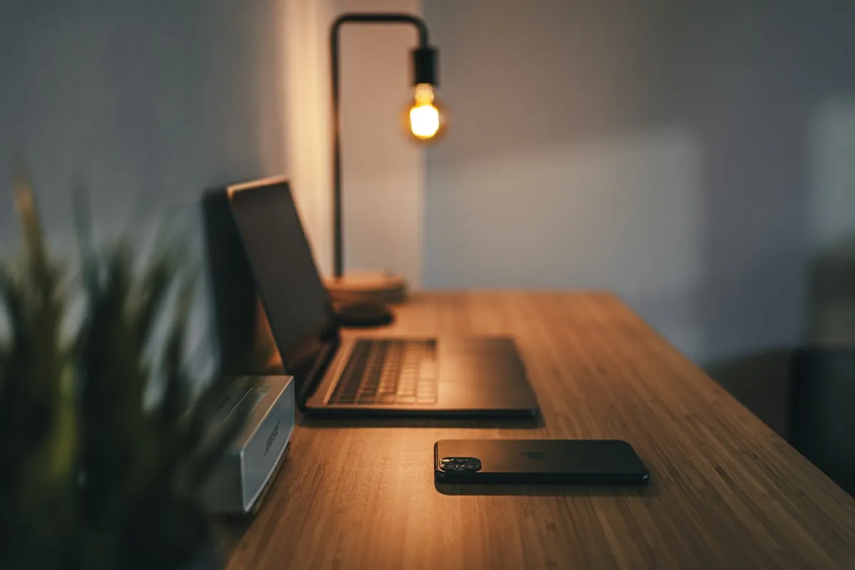 Compact desk setup in a small home office corner