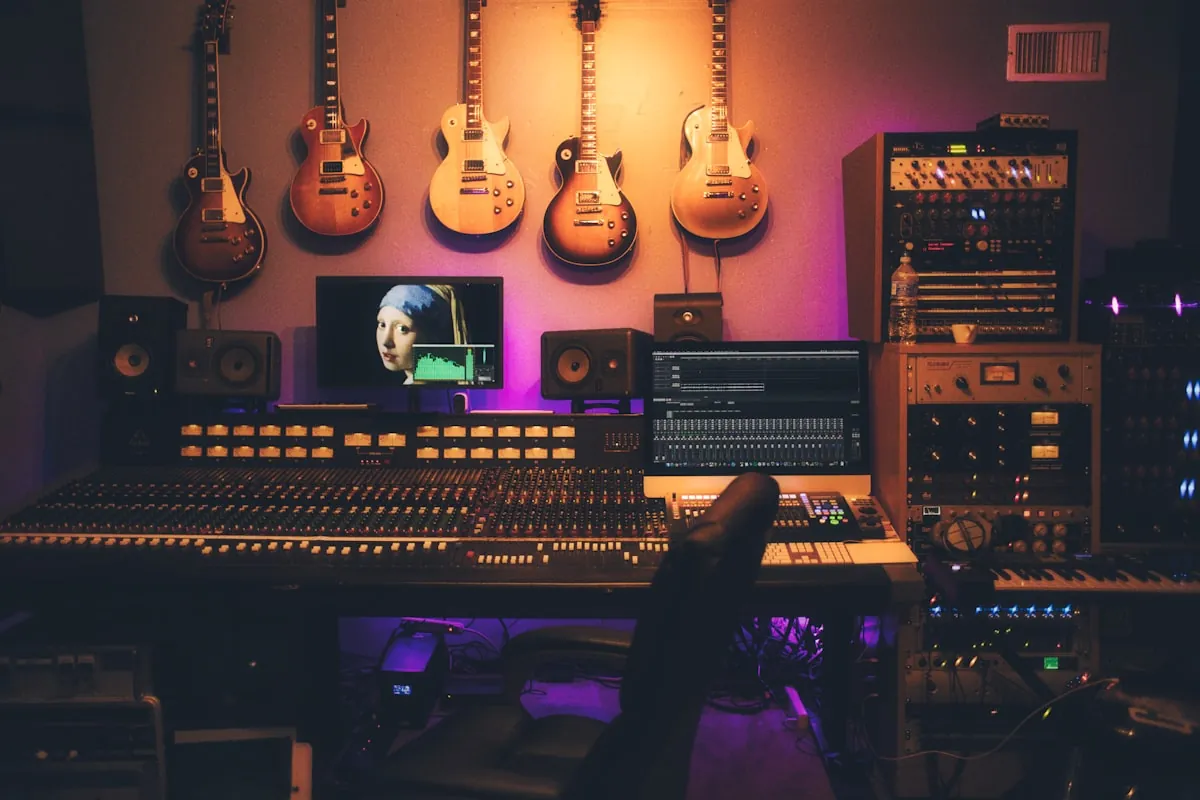 Podcast microphone and audio recording equipment setup